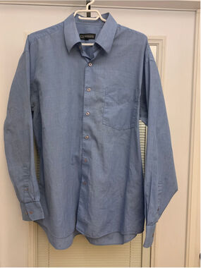 Men's Lineage Dress Shirt Blue Size 16.5 Neck Long Sleeve Button Down